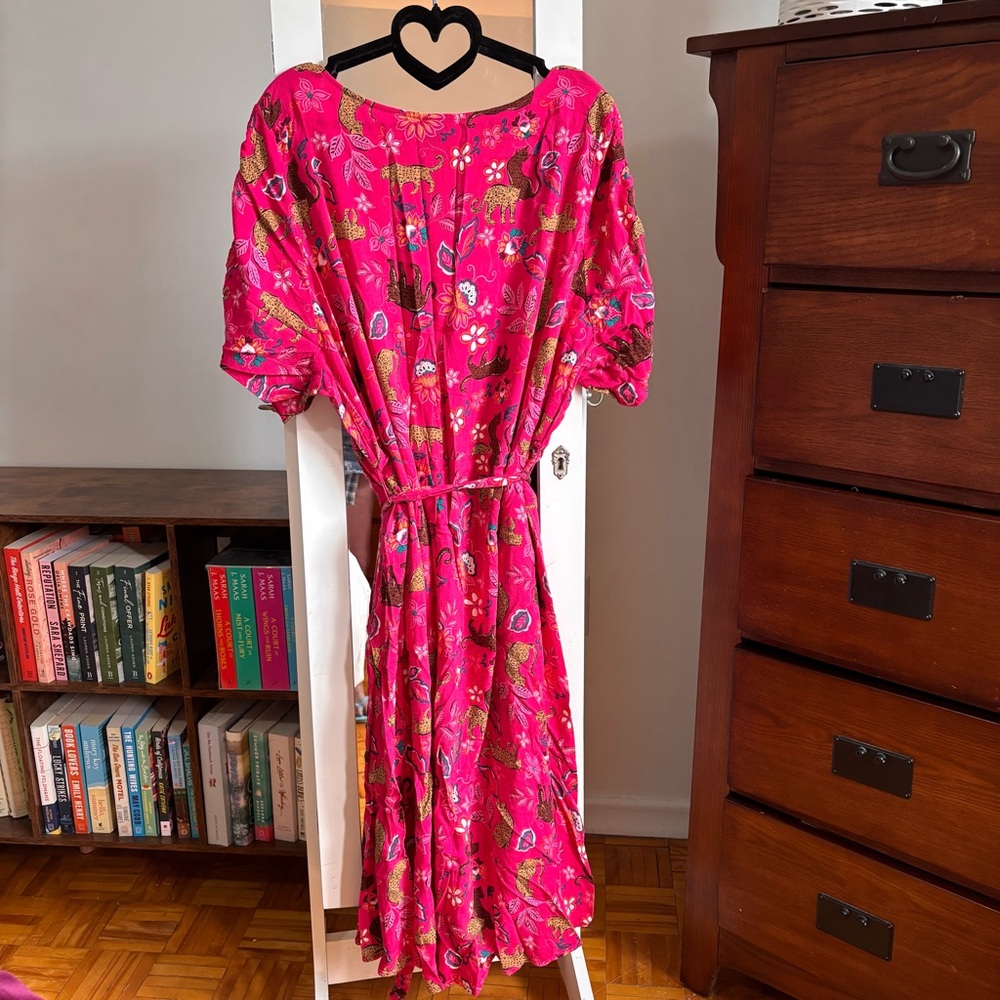 Torrid Pink Leopard Midi Rayon Slub Button Front Tie Dress Women’s Size 4X - Picture 6 of 10